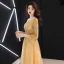 Chic / Beautiful Gold Evening Dresses  2019 A-Line / Princess Scoop Neck Beading Pearl Lace Flower Rhinestone 3/4 Sleeve Backless Floor-Length / Long Formal Dresses
