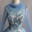 Vintage / Retro Sky Blue 2019 A-Line / Princess Formal Dresses High Neck Beading Pearl Appliques Lace Long Sleeve Backless Floor-Length / Long Prom Dresses