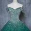 Vintage / Retro Dark Green Handmade  Beading Prom Dresses 2019 A-Line / Princess Off-The-Shoulder Sequins Sleeveless Backless Floor-Length / Long Formal Dresses