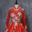 Chinese style Red Prom Dresses 2019 A-Line / Princess High Neck Appliques Lace Pearl 3/4 Sleeve Backless Floor-Length / Long Formal Dresses