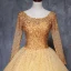 Chic / Belle Doré Robe De Bal 2019 Robe Boule Encolure Dégagée Perlage Cristal Paillettes Manches Longues Dos Nu Noeud Longue Robe De Ceremonie