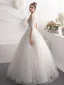 Chic / Beautiful Ivory Wedding Dresses 2019 A-Line / Princess V-Neck Beading Pearl Lace Flower 3/4 Sleeve Backless Floor-Length / Long