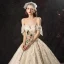 Audrey Hepburn Style Champagne Wedding Dresses 2019 Ball Gown Off-The-Shoulder Lace Flower Sequins Short Sleeve Backless Royal Train