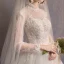 Eleganckie Szampan Suknie Ślubne 2019 Princessa Wysokiej Szyi Frezowanie Perła Kutas Z Koronki Kwiat Długie Rękawy Bez Pleców Trenem Katedra