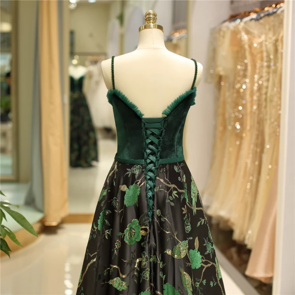 Vintage / Retro Dark Green Evening Dresses 2019 A-Line / Princess Spaghetti Straps Suede Beading Crystal Sleeveless Backless Printing Floor-Length / Long Formal Dresses