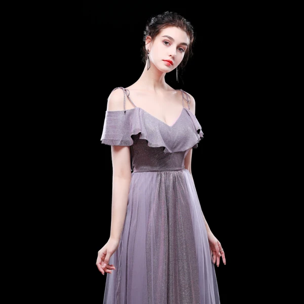 Chic / Beautiful Purple Evening Dresses 2019 A-Line / Princess Spaghetti Straps Glitter Polyester Short Sleeve Backless Floor-Length / Long Formal Dresses