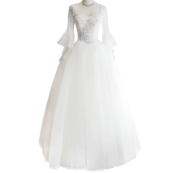 Elegante Ivory / Creme Brautkleider / Hochzeitskleider 2019 Ballkleid Eckiger Ausschnitt Perlenstickerei Pailletten Glockenhülsen Rückenfreies Lange