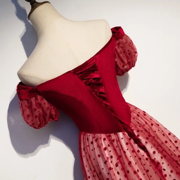 Chic / Belle Bordeaux Robe De Soirée 2019 Princesse De l'épaule Tachetée Manches Courtes Dos Nu Longue Robe De Ceremonie