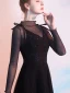 Chic / Beautiful Black Homecoming Graduation Dresses 2019 A-Line / Princess Scoop Neck Glitter Tulle Lace Bow Long Sleeve Tea-length Formal Dresses