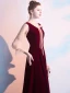 Chic / Beautiful Burgundy Evening Dresses  2019 A-Line / Princess V-Neck Long Sleeve Floor-Length / Long Formal Dresses