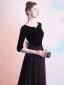 Elegant Black Evening Dresses  2019 A-Line / Princess Scoop Neck Suede 1/2 Sleeves Floor-Length / Long Formal Dresses