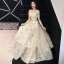 Elegant Gold Evening Dresses  2019 A-Line / Princess Off-The-Shoulder Glitter Sequins Metal Sash Short Sleeve Backless Floor-Length / Long Formal Dresses