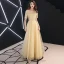 Modern / Fashion Gold Evening Dresses  2019 A-Line / Princess Off-The-Shoulder Sequins Tassel Short Sleeve Floor-Length / Long Formal Dresses