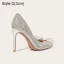 Charmig Silver Rhinestone Rosett Paljetter Brudskor 2021 Läder 10 cm Stilettklackar Spetsiga Bröllop Pumps Högklackade