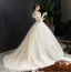 Élégant Champagne Robe De Mariée 2019 Robe Boule Volants Encolure Carrée Perlage Paillettes Manches Courtes Dos Nu Tribunal Train
