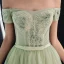 Elegant Sage Green Prom Dresses 2019 A-Line / Princess Off-The-Shoulder Lace Flower Appliques Beading Rhinestone Bow Short Sleeve Floor-Length / Long Formal Dresses