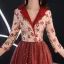 Charming Gradient-Color Burgundy Evening Dresses  2019 A-Line / Princess V-Neck Lace Star 3/4 Sleeve Floor-Length / Long Formal Dresses