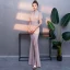 Élégant Rougissant Rose Robe De Soirée 2019 Trompette / Sirène Col Haut Faux Diamant Manches Courtes Fendue devant Longue Robe De Ceremonie