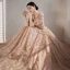 Charming Champagne Star Sequins Prom Dresses 2021 A-Line / Princess Square Neckline Short Sleeve Backless Bow Floor-Length / Long Formal Dresses