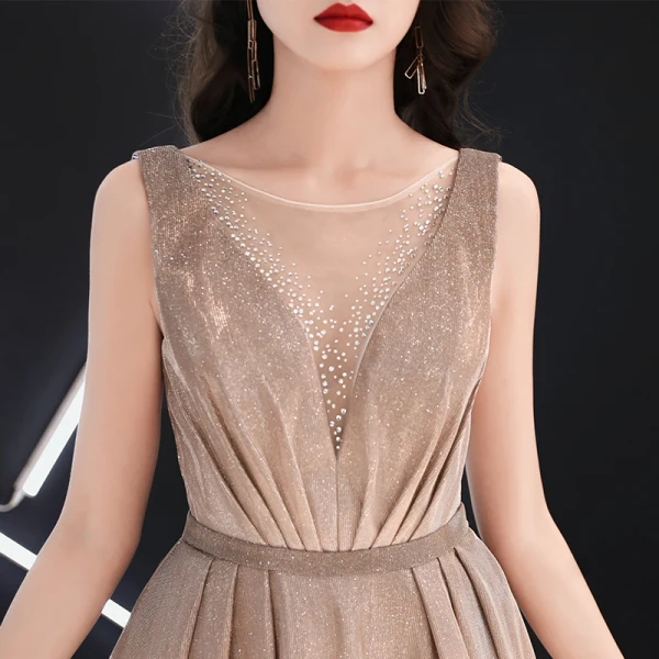 Charmant Dégradé De Couleur Robe De Soirée 2019 Princesse Encolure Dégagée Glitter Polyester Faux Diamant Sans Manches Dos Nu Longue Robe De Ceremonie