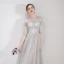 Elegant Grey Evening Dresses  2019 A-Line / Princess Scoop Neck Appliques Lace Flower 1/2 Sleeves Floor-Length / Long Formal Dresses