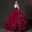 Charming Quinceañera Burgundy Prom Dresses 2019 Ball Gown Spaghetti Straps Glitter Sleeveless Backless Cascading Ruffles Floor-Length / Long Formal Dresses