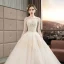 Audrey Hepburn Style Ivory Wedding Dresses 2019 Ball Gown Scoop Neck Beading Sequins Lace Flower Long Sleeve Backless Royal Train
