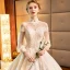 Charming Champagne Wedding Dresses 2019 Ball Gown High Neck Beading Crystal Lace Flower Long Sleeve Backless Royal Train