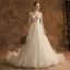 Élégant Champagne Robe De Mariée 2019 Princesse Encolure Dégagée En Dentelle Fleur Étoile 3/4 Manches Dos Nu Chapel Train