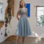 Scintillantes Bleu Ciel Robe De Graduation 2021 Princesse Encolure Dégagée Perlage Gland Paillettes Sans Manches Dos Nu Thé Longueur Soirée Robe De Ceremonie