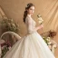Luxe Champagne Robe De Mariée 2019 Robe Boule Encolure Dégagée Perlage Cristal Gland Paillettes En Dentelle Fleur 3/4 Manches Dos Nu Royal Train