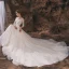 Elegante Ivory / Creme Brautkleider / Hochzeitskleider 2019 A Linie Rundhalsausschnitt Pailletten Spitze Blumen Quaste 3/4 Ärmel Rückenfreies Kathedrale Schleppe