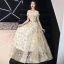 Modern / Fashion Gold Evening Dresses  2019 A-Line / Princess Off-The-Shoulder Glitter Sequins Metal Sash Short Sleeve Backless Floor-Length / Long Formal Dresses