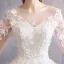 Élégant Ivoire Robe De Mariée 2019 Princesse Encolure Dégagée Appliques En Dentelle Fleur Perle 3/4 Manches Dos Nu Cathedral Train