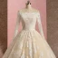 Élégant Champagne Robe De Mariée 2019 Robe Boule De l'épaule En Dentelle Fleur Manches Longues Dos Nu Cathedral Train