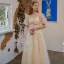 Charming Champagne Butterfly Prom Dresses 2021 A-Line / Princess Square Neckline Short Sleeve Backless Floor-Length / Long Formal Dresses