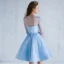 Chic / Beautiful Sky Blue Homecoming Graduation Dresses 2018 A-Line / Princess Appliques Scoop Neck Backless 1/2 Sleeves Short Formal Dresses