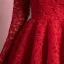 Chic / Belle Couleur Unie Rouge Robe De Cocktail 2019 Princesse Encolure Dégagée Dentelle Fleur Manches Longues Asymétrique Robe De Ceremonie