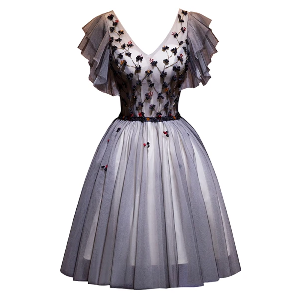 Chic / Beautiful Black Homecoming Graduation Dresses 2019 A-Line / Princess V-Neck Beading Crystal Appliques Short Sleeve Backless Bow Short Formal Dresses