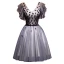 Chic / Beautiful Black Homecoming Graduation Dresses 2019 A-Line / Princess V-Neck Beading Crystal Appliques Short Sleeve Backless Bow Short Formal Dresses