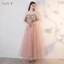 Elegant Blushing Pink Homecoming Graduation Dresses 2019 A-Line / Princess Lace Flower Pearl Rhinestone Backless Floor-Length / Long Formal Dresses
