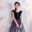 Élégant Bleu Marine Robe De Soirée 2019 Princesse Encolure Dégagée Daim Noeud Cristal Faux Diamant Manches Courtes Dos Nu Longue Robe De Ceremonie