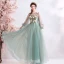 Bloemenfee Jade Groen Galajurken 2019 A lijn Ronde Hals Kant Bloem Appliques Parel Rhinestone 3/4 Mouwen Ruglooze Lange Gelegenheid Jurken