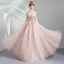 Élégant Perle Rose Robe De Soirée 2019 Princesse Encolure Dégagée Appliques En Dentelle Fleur Noeud Perlage Perle Faux Diamant Sans Manches Dos Nu Longue Robe De Ceremonie