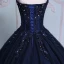 Elegant Mørk Marineblå Ballkjoler 2019 Prinsesse Kjæreste Beading Paljetter Rhinestone Blonder Blomst Uten Ermer Ryggløse Chapel Train Formelle Kjoler