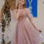 Chic / Beautiful Blushing Pink Homecoming Graduation Dresses 2021 A-Line / Princess Scoop Neck Beading Sequins Short Sleeve Tea-length Formal Dresses