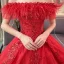 Charmant Rot Brautkleider / Hochzeitskleider 2019 Ballkleid Off Shoulder Spitze Pailletten Applikationen Quaste Kurze Ärmel Rückenfreies Kathedrale Schleppe