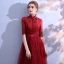 Chinese style Burgundy Evening Dresses  2019 A-Line / Princess High Neck Lace Beading Crystal Bow Sash 1/2 Sleeves Floor-Length / Long Formal Dresses