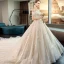 Élégant Ivoire Robe De Mariée 2019 Robe Boule Appliques En Dentelle Fleur De l'épaule Manches Courtes Dos Nu Royal Train