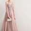 Elegant Blushing Pink Prom Dresses 2019 A-Line / Princess Spaghetti Straps Appliques Lace Flower Beading 3/4 Sleeve Backless Floor-Length / Long Formal Dresses